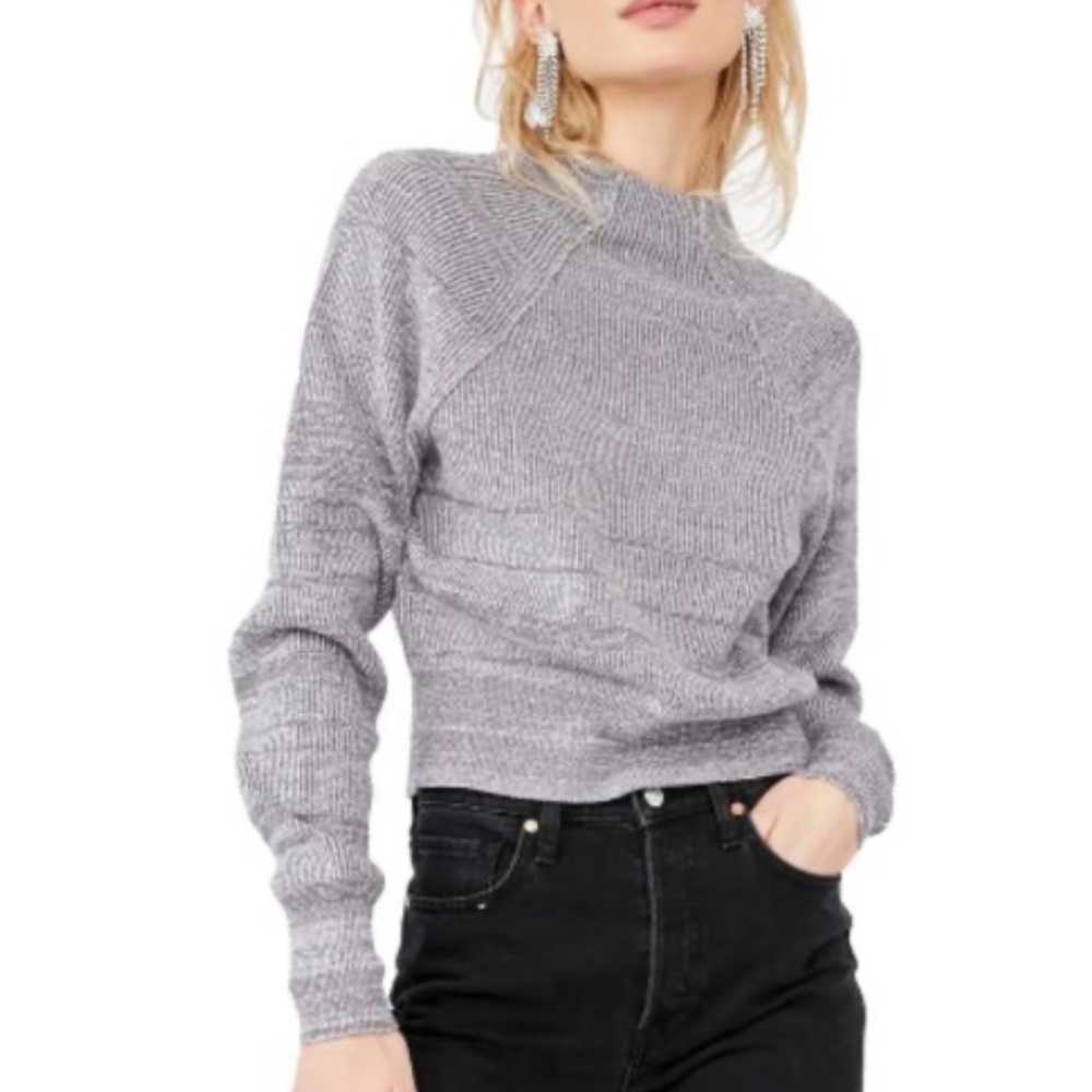 Free People Grey Mock Neck Too Good Thin Knit Sweater Size Medium